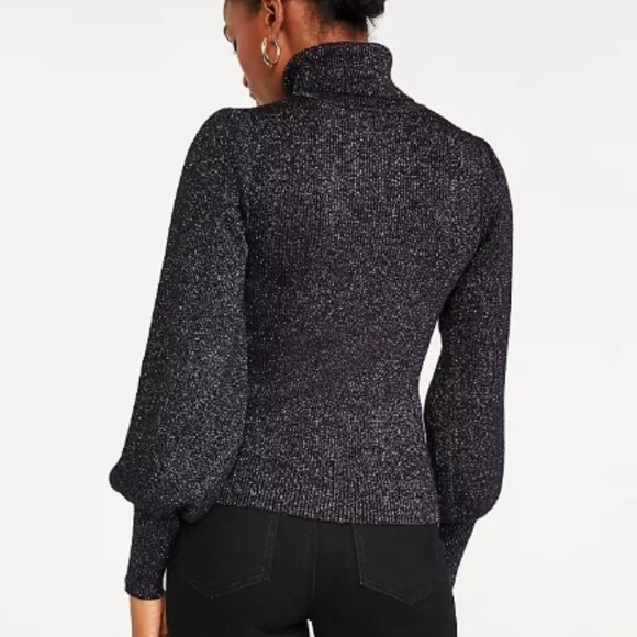 Ann Taylor Shimmer Puff Sleeve Turtleneck Sweater - Picture 2 of 2